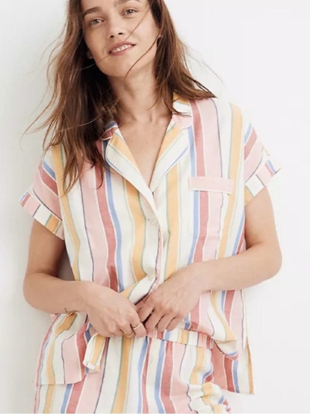 Madewell Colorful Striped 100% Cotton Pajama Set of 2, Shirt and Shorts, XS